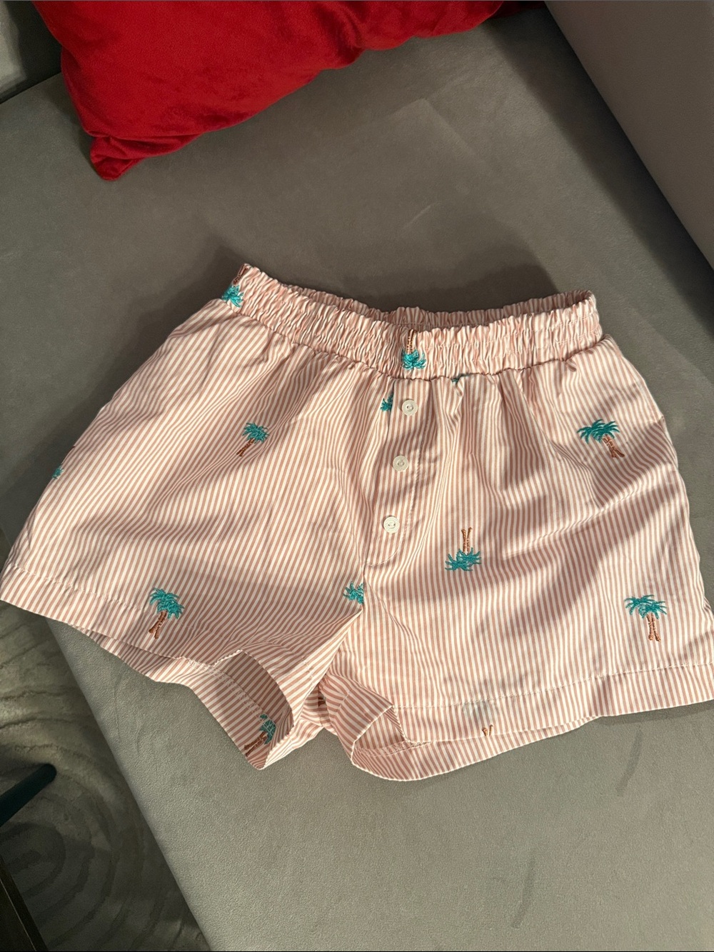 Striped Pink Palm-Print Women's Shorts